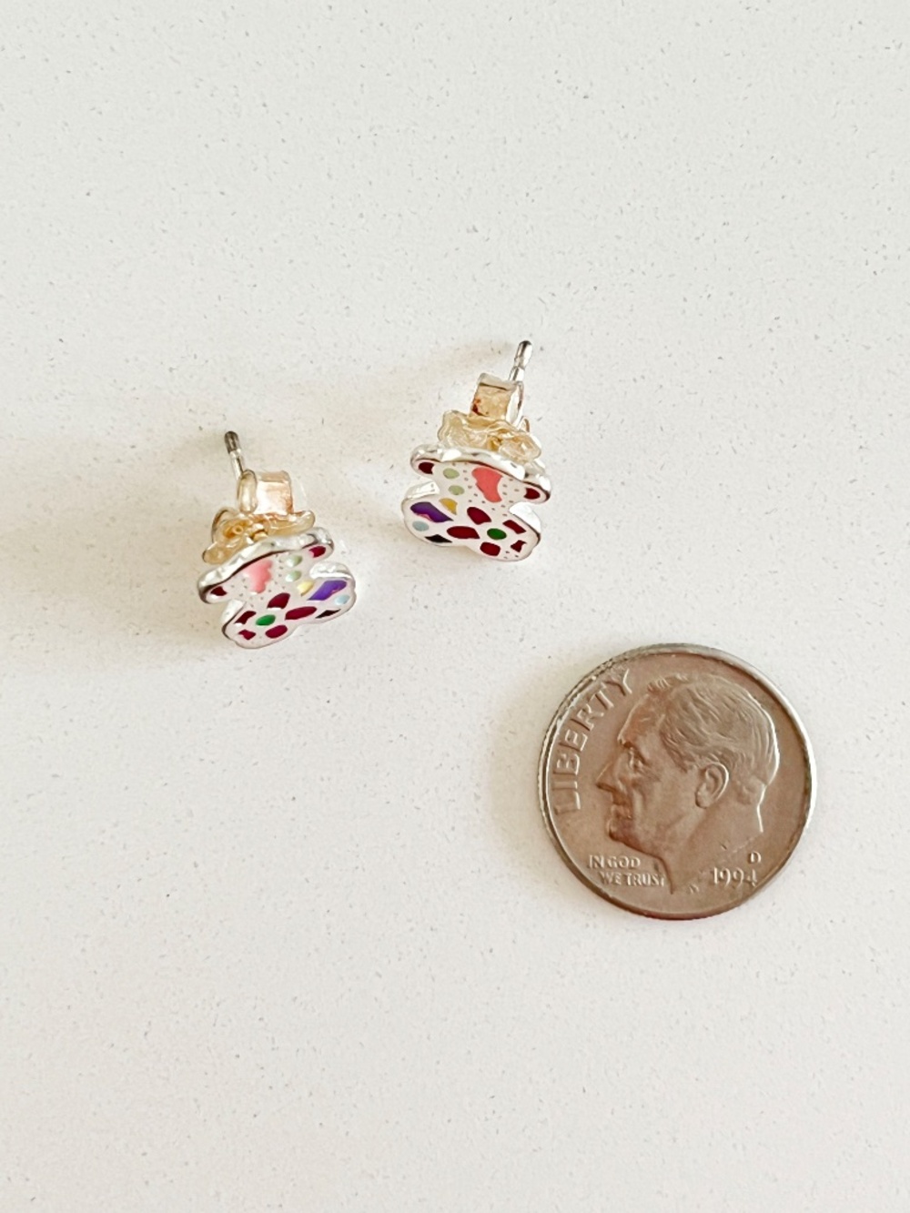 TOUS Sterling Silver Colorful Enamel Bear Stud Earrings with Pouch. - Picture 2 of 3